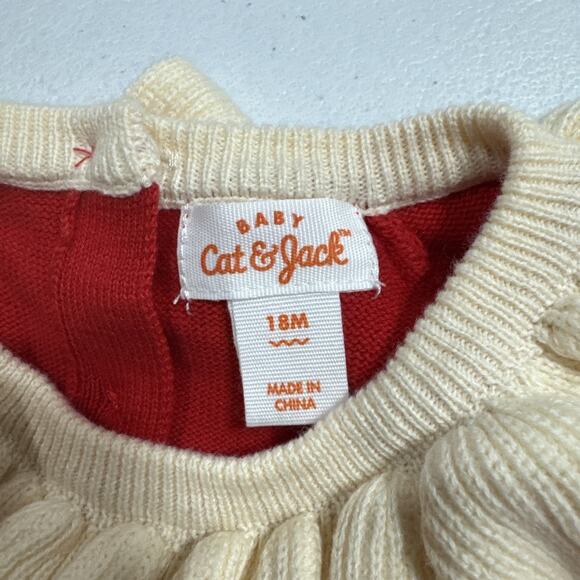 Cat & Jack Baby Red Holiday One Piece Long Sleeve Knit Bodysuit Infant Girl 18 M - Picture 5 of 6